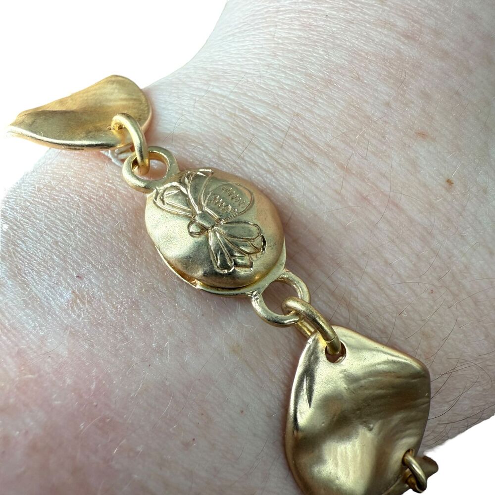 J. Jill Hammered Leaf Bracelet Gold Tone Bee Magnetic Boho Artisan Link Etched - Picture 9 of 16